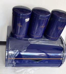 New vintage retro bread bin and 3 new cannisters from  80's in wrapping