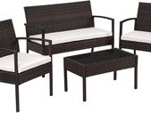 _Poly Rattan garden furniture wicker set with glass table brown black