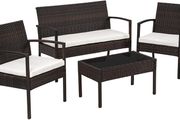 _Poly Rattan garden furniture wicker set with glass table brown black