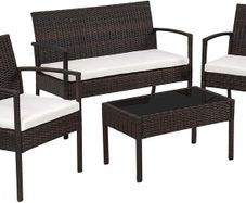 _Poly Rattan garden furniture wicker set with glass table brown black