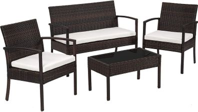 _Poly Rattan garden furniture wicker set with glass table brown black