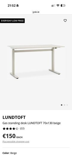 Gas standing desk LUNDTOFT 70x130 beige
