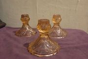 Trio of Art Deco Pink Glass Candle holders
