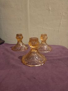 Trio of Art Deco Pink Glass Candle holders