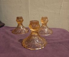 Trio of Art Deco Pink Glass Candle holders