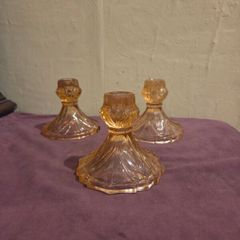Trio of Art Deco Pink Glass Candle holders