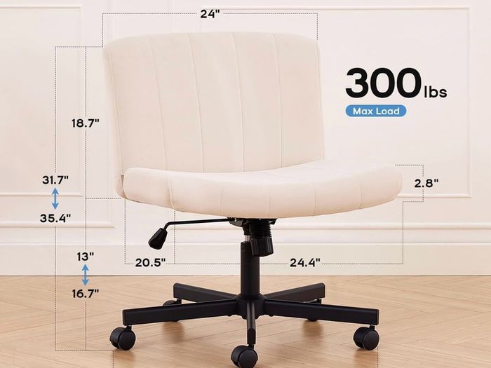 Criss Cross Wide Leg Office Chair with Casters, Comfortable Fabric Dressing Table Chair for Home Office, Armless Swivel Work Chair with 90 Tilt