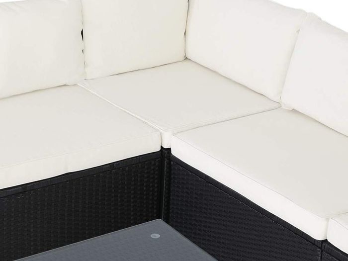 _Poly Rattan XL Lounge Set with Thick Cushions and Pillows Garden Lounge Garden Furniture Set, Black & Cream