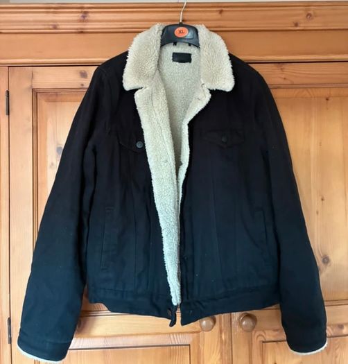 Mens asos black denim jacket with wool