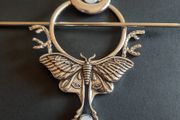 Large Moth Hair Slide with Crescent Moon | Celestial Hair Pin for Thick Hair | Silver Moth Shawl Pin | Goth Witchy Accessories