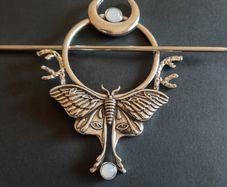 Large Moth Hair Slide with Crescent Moon | Celestial Hair Pin for Thick Hair | Silver Moth Shawl Pin | Goth Witchy Accessories