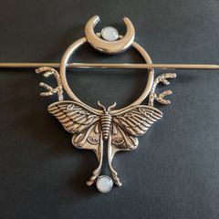 Large Moth Hair Slide with Crescent Moon | Celestial Hair Pin for Thick Hair | Silver Moth Shawl Pin | Goth Witchy Accessories