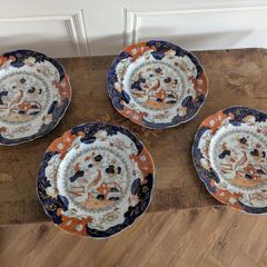 Antique 1820's Masons "Bird and Basket" plates. Dublin retailer mark. Thomas & Higginbotham