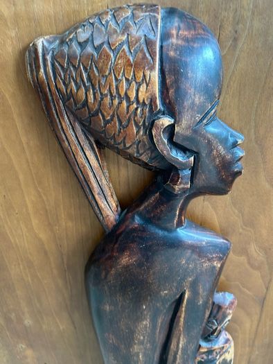 Large African Mother and Child Hand Carved Wood Relief Wall Art 78cm