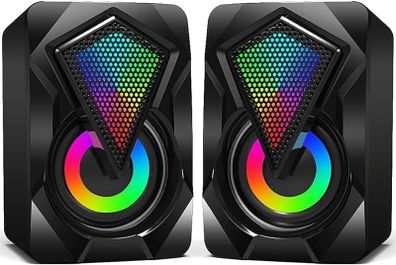 FREE SHIPPING PC Speakers,Mini Desktop Speaker for PC with Colorful LED Light,Stereo 2.0 USB Powered 3.5mm Aux Portable Gaming Multimedia Speaker for Computer Laptop Monitor,Tablets,Music Player