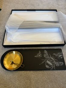 The Just Slate Company Bee Slate Server with Gold Dish in Presentation Box