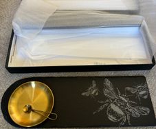 The Just Slate Company Bee Slate Server with Gold Dish in Presentation Box