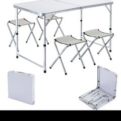 Foldable table with stools/ Folding Table Set with 4 Foldable Stools/ Foldable table/ Table set, Portable Camping, Picnic, Party, BBQ, Indoor/Outdoor