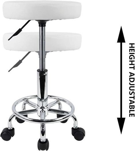 PU Leather Round Rolling Stool with Foot Rest Swivel Height Adjustment Medical Spa Drafting Salon Tattoo Work Office Massage Stools Task Chair Small (FREE POSTAGE)