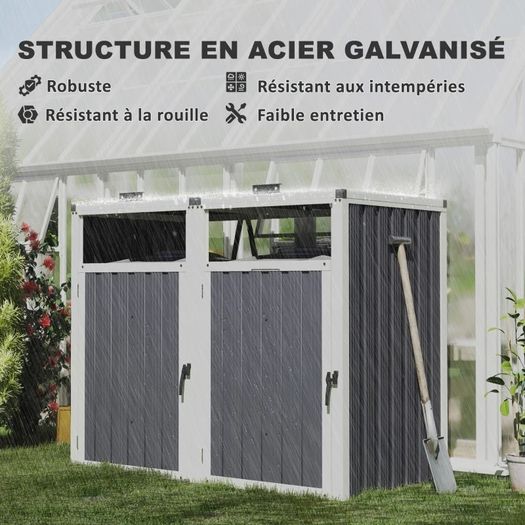 Shelter for 2 x 240 L Bins Outdoor Bin Cover 180 Lift-Up Lid Galvanized Steel 146x81x122cm Dark Gray