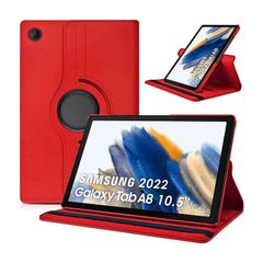For Samsung Galaxy Tab A8 10.5 2021 Tablet Case 360 Rotating PU Leather Cover - Red