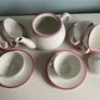 Bargain as new modern teaset with Teapot with six cups and saucers with pink trim Image 6