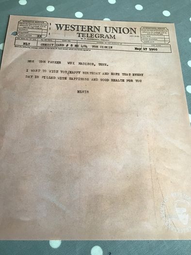 Rare Genuine Elvis Licensed Memorabilia- Western Union telegram