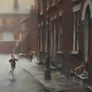 Marc Grimshaw - Original Pastel of - Children In A Rainy Street - Signed Image 9