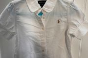 Ralph Lauren White Cotton Oxford Short-Sleeve Girls Shirt