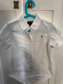 Ralph Lauren White Cotton Oxford Short-Sleeve Girls Shirt