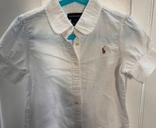 Ralph Lauren White Cotton Oxford Short-Sleeve Girls Shirt