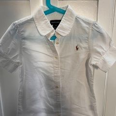 Ralph Lauren White Cotton Oxford Short-Sleeve Girls Shirt