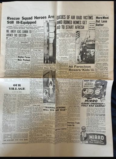Original Daily Herald Newspaper- 1940 Wartime Edition