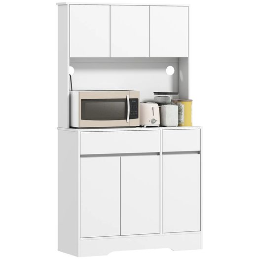 Modern Kitchen Sideboard with 4 Cabinets, 2 Drawers and Adjustable Shelves, 100x38x180 cm, White