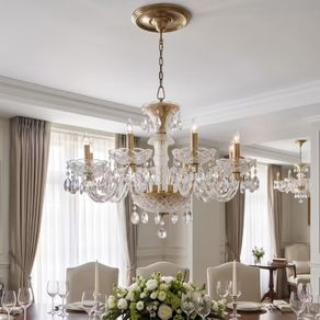 Nice chandelier with large bowls and cups and cristal drops.