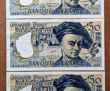 FRANCE - Lot Set of 3 Banknotes: 50 Francs 1985 P 152b Consecutive Serial# (AU)