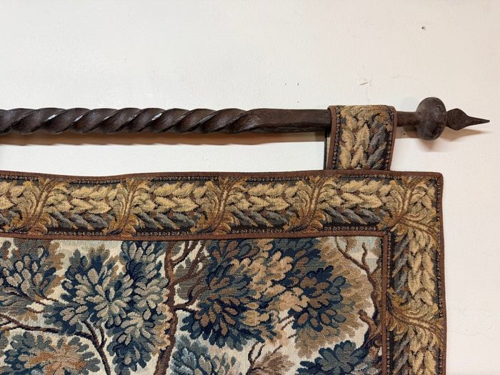 Vintage Hunting Scene Tapestry with Iron Rail