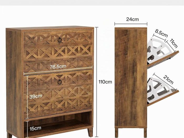 Vintage Brown Shoe Cabinet with 2 Folding Drawers, Freestanding Shoe Storage Organiser for Hallway, Entryway & Home