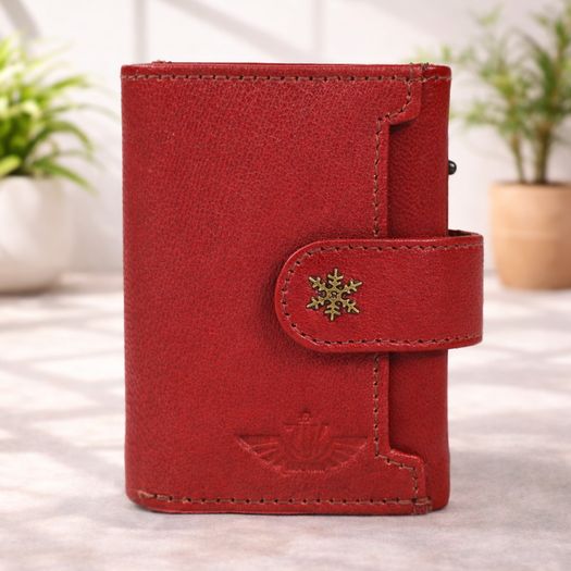 Genuine Leather Pop-Up Card Holder Wallet RFID Blocking Slim Credit Card Case