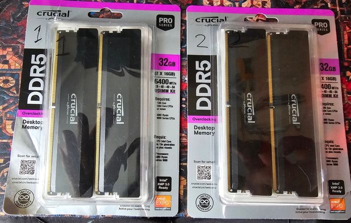 2 kits of Crucial Pro DDR5 RAM 32gb (2x16gb) 6400mhz