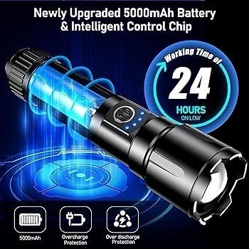 FREE SHIPPING LED Torch, 20000 Lumens Super Bright Torches Led - Adjustable Focus, 5000 mAh, IP67 Waterproof, Powerful Long Lasting Handheld Flashlight for Power Cuts, Camping, Hiking, Emergency