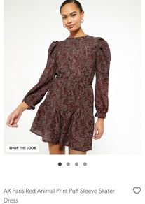 AX Paris Red Animal Print Puff Sleeve Skater Dress BNWT