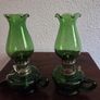 Pair Small Early Vintage Emerald Green Oil Lamps Image 4
