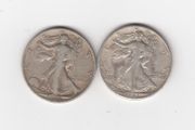 USA, 2 x Half Dollars, 1936,&amp;1943, 90% silver coins (no. 453)