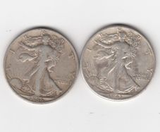 USA, 2 x Half Dollars, 1936,&1943, 90% silver coins (no. 453)