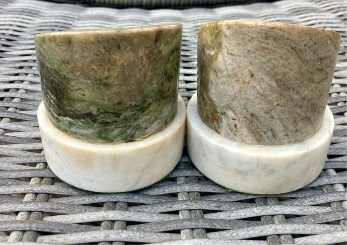 Two marble medal display plinths