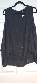 PLUS SIZE (20) Evans Black Diamante Stud Chiffon Top. New
