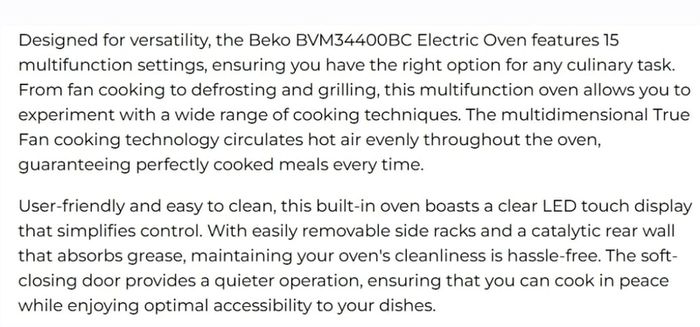 Beko built in multifunction oven