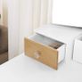 Dressing Table with Folding Mirror and 5 Drawers, Cosmetic Table with Removable Makeup Organiser, Dressing Table with Solid Wood Legs, with Stool, White Natural Image 5