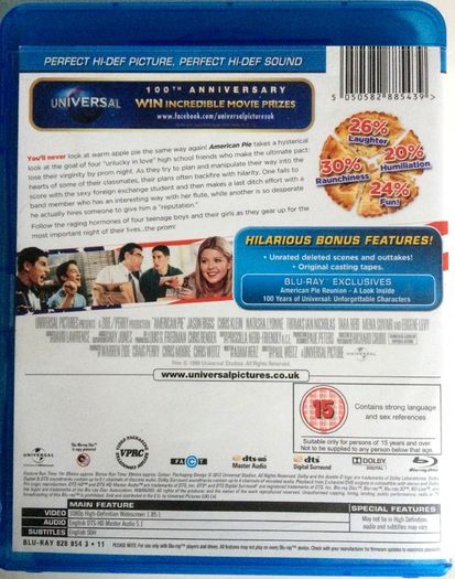 American Pie [1999] Jason Biggs, Chris Klein, Alyson Hannigan, Natasha Lyonne, Thomas Ian Nicholas, Tara Reid, Mena Suvari, Eddie Kaye Thomas, Seann William Scott, Eugene Levy, Shannon Elizabeth, Chris Owen & Jennifer Coolidge [Blu-ray Movie]